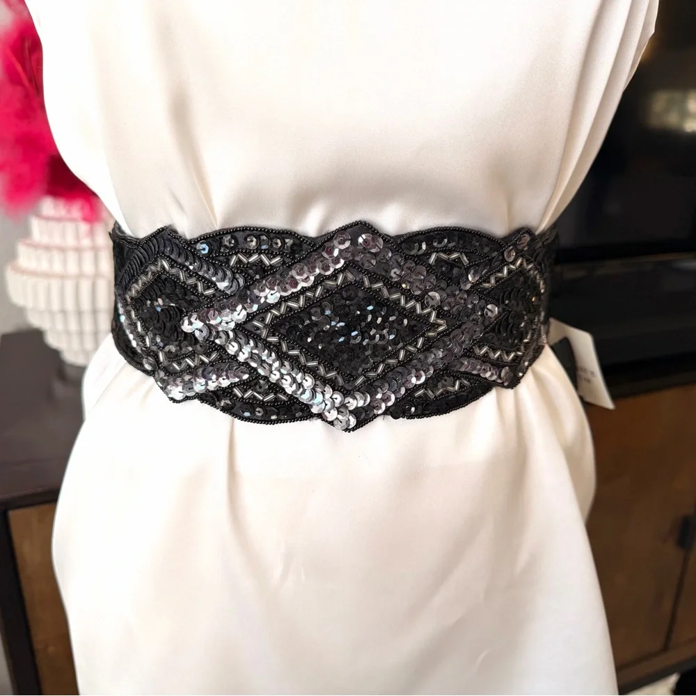 Magid Black and Silver Sequin Belt